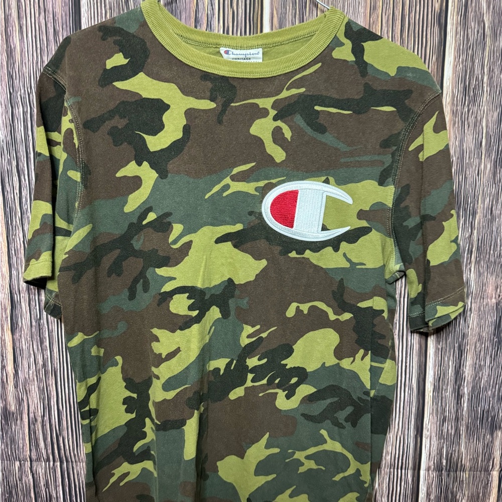 Champion Heritage T Shirt Camo Stitched Logo Size Small
